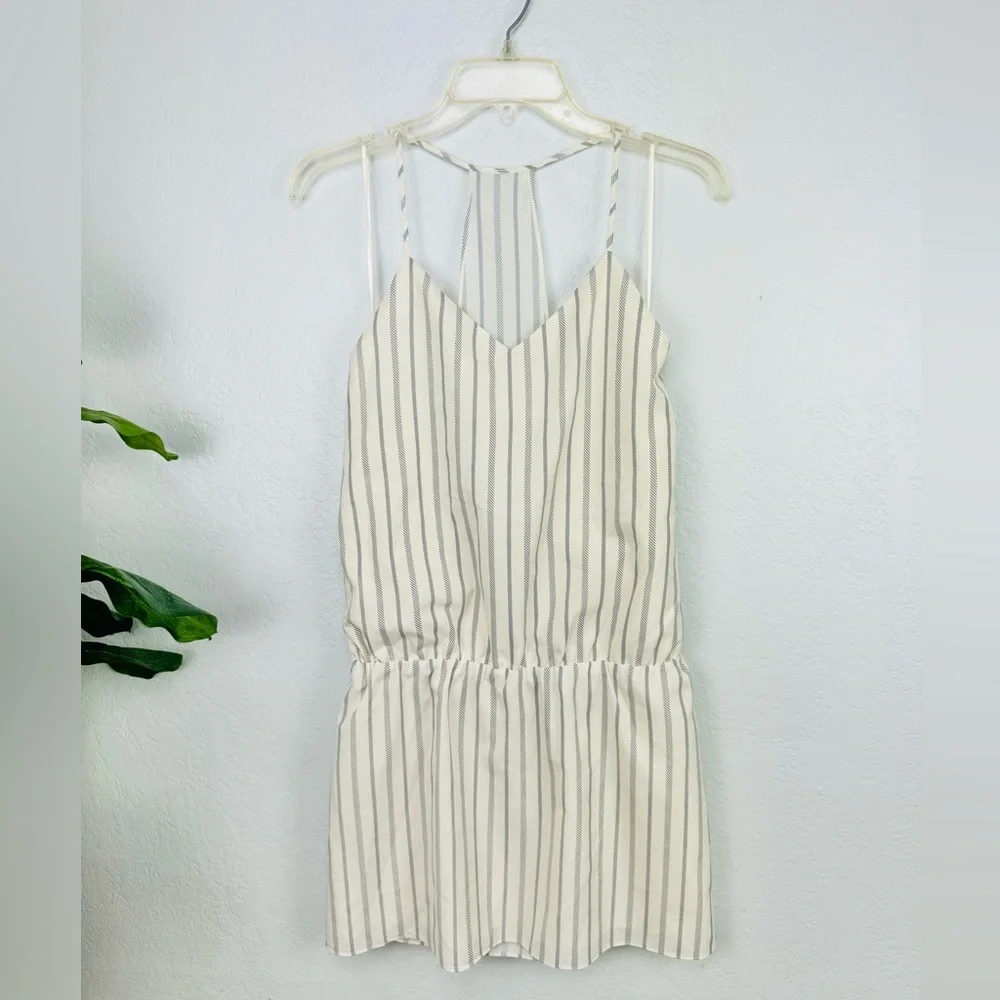 NWT Haute Hippie Mirage Blouson Waist Herringbone Stripe Mini Dress Ivory Blue S